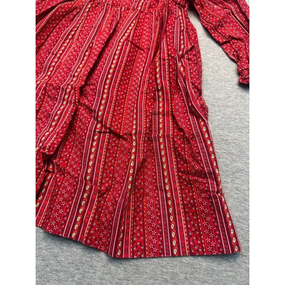 Vintage 1980s Heather Holloway Girls Prairie Dress Red Calico Floral Size 4/5